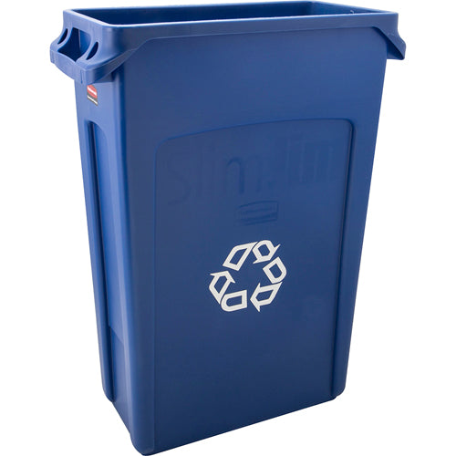 FG354007BLUE Rubbermaid Slim jim recycling can 23 gal blue with handles